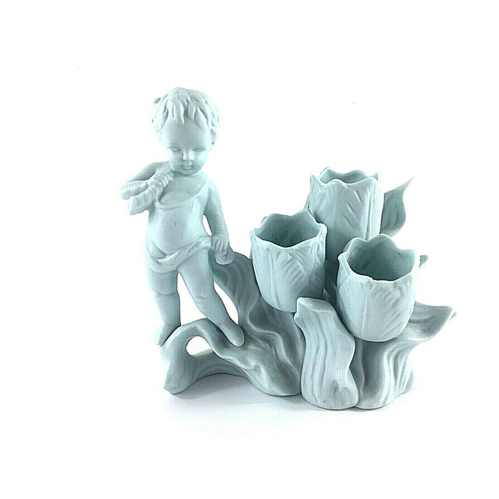 Cherub Lipstick Holder Powder Blue Has Maker's Mark Victorian Vintage Bisque